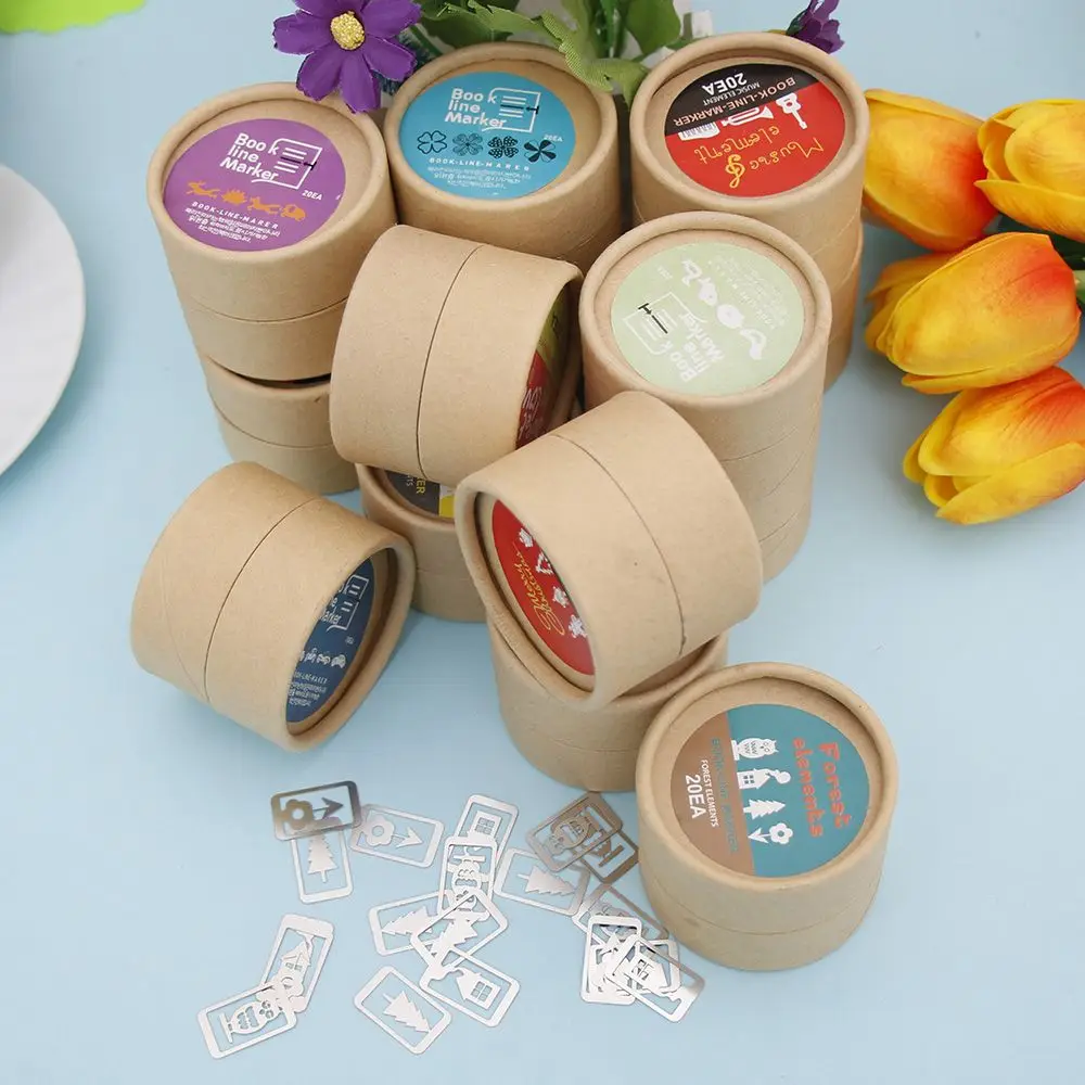 

20Pcs/Box Mini Metal Bookmarks Office School Book Note Clip with Cute Case Box