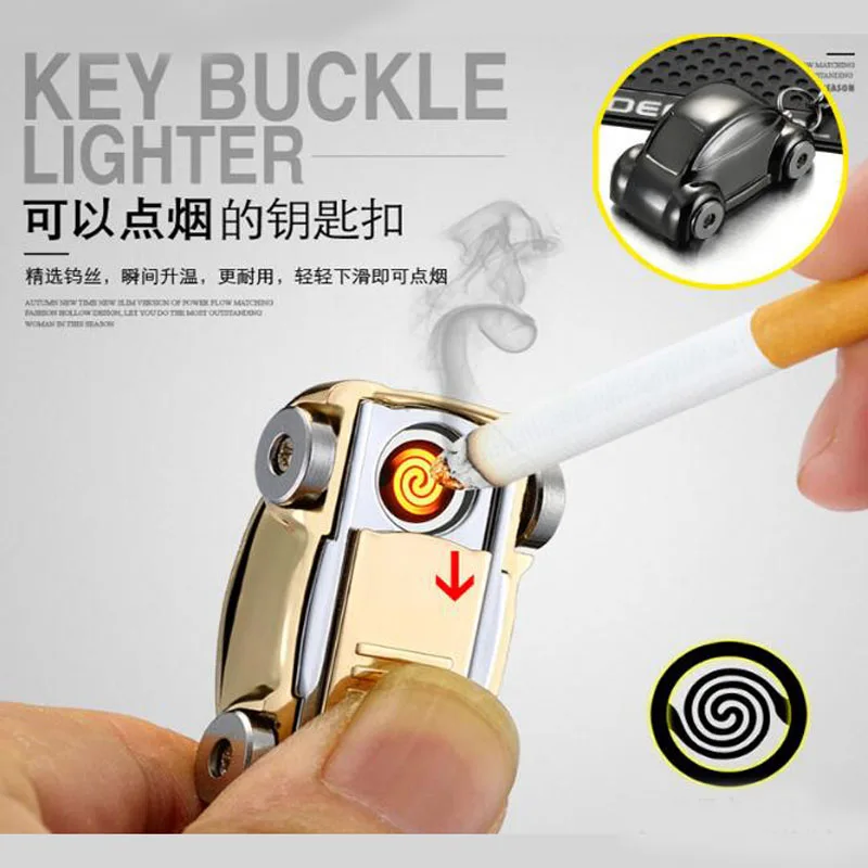 Mini Beetle Car Shaped Cigarette Heat Wire Lighter Supercar Sports Plasma Flameless USB Electronic with Key Chain | Электроника