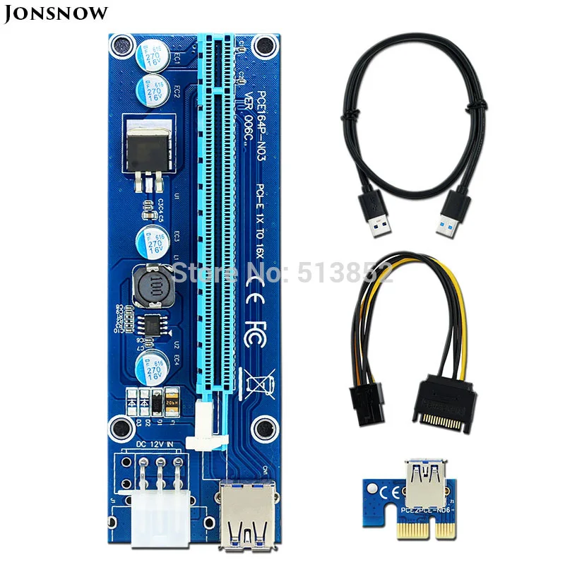 006C pc بكيي pci-e pci اكسبريس 1x إلى 16x الناهض بطاقة usb 3.0 كابل البيانات sata إلى ide موليكس الطاقة 6pin توريد ل btc آلة التعدين