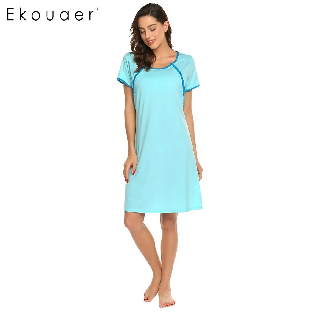 Ekouaer ночная рубашка одежда для сна ночнушка для беременных пижамы для кормящих грудью халат Ночное женское домашнее платье - Цвет: Blue