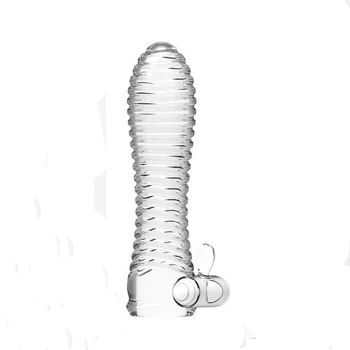 Vibrating Sleeve Crystal Reusable Condom Penis Extension Enlargement Condoms Dick Cock Sleeve  Lasting Delay Sex Condoms Ring 3