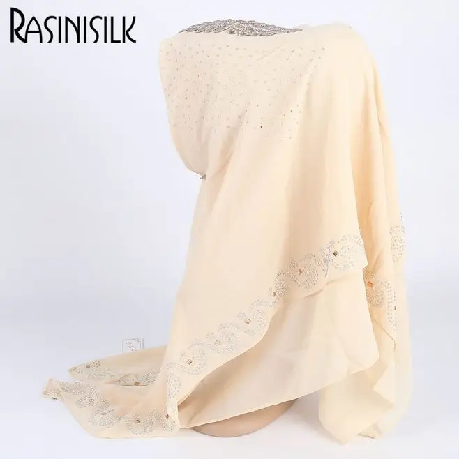 Promotion sale! Bubble Chiffon Muslim Hijabs Wraps Women's Square Scarf Exquisite Rhinestone Islamic Weddind Party Headscarf