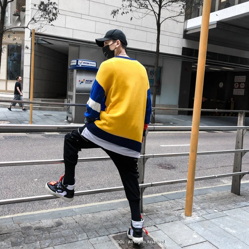 Зимние Oversize с контрастной Цвет плед свитера Лоскутная High Street Повседневное