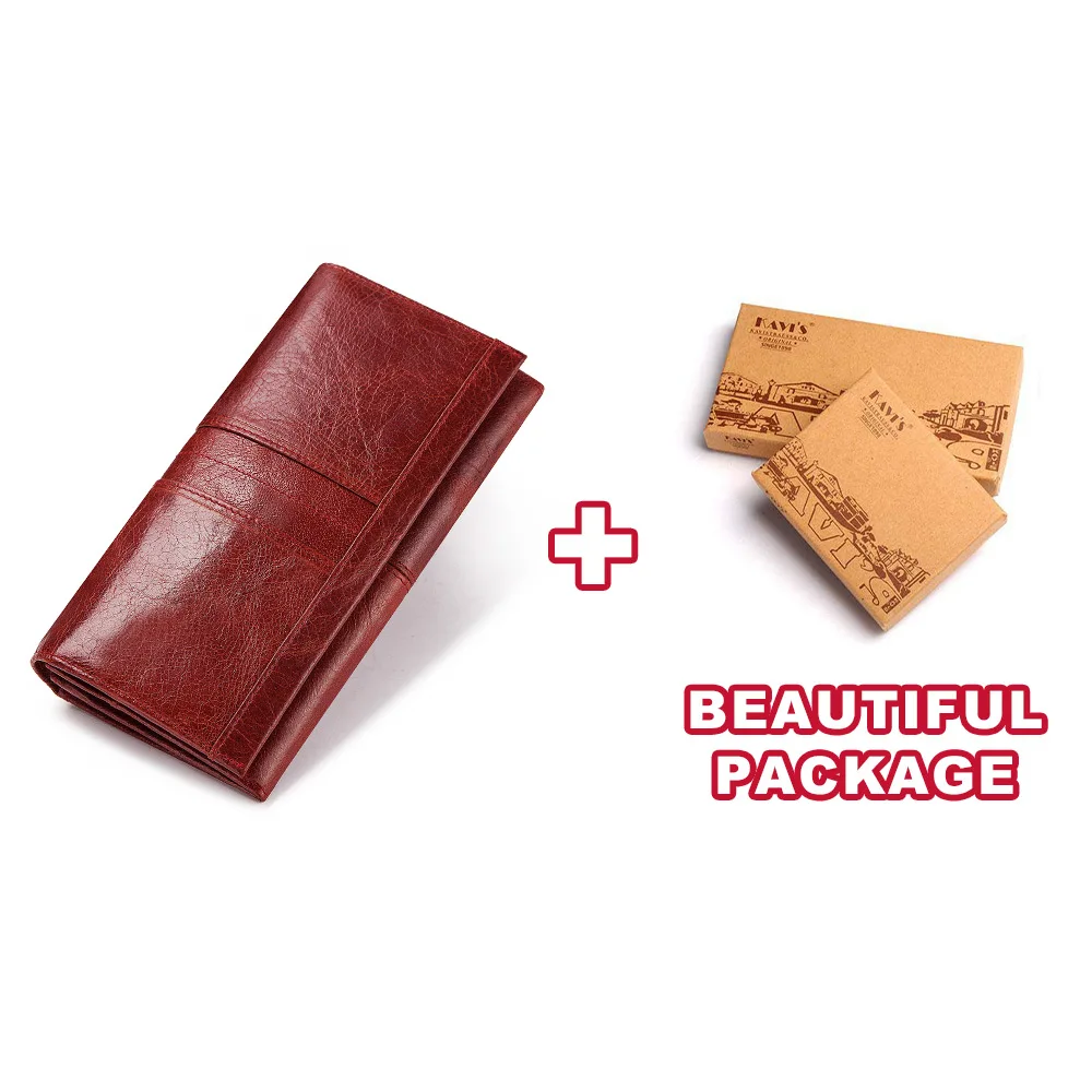 Red L box KAVIS Женский кошелек-клатч из натуральной кожи и женский кошелек для монет Portomonee Зажим для телефона держатель для карт удобный держатель для паспорта - Цвет: Red L box