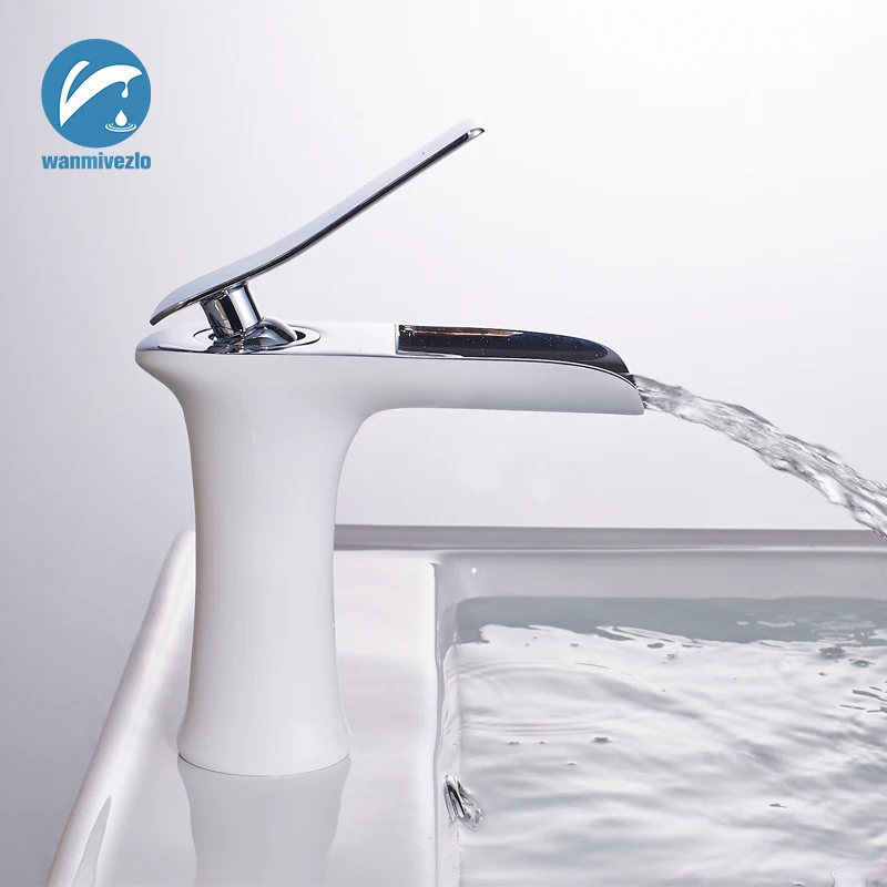 

Waterfall Bathroom Faucet Cold Hot Water Metered Faucet Single handle Bath Antique Faucet Brass Sink Water Crane Silver