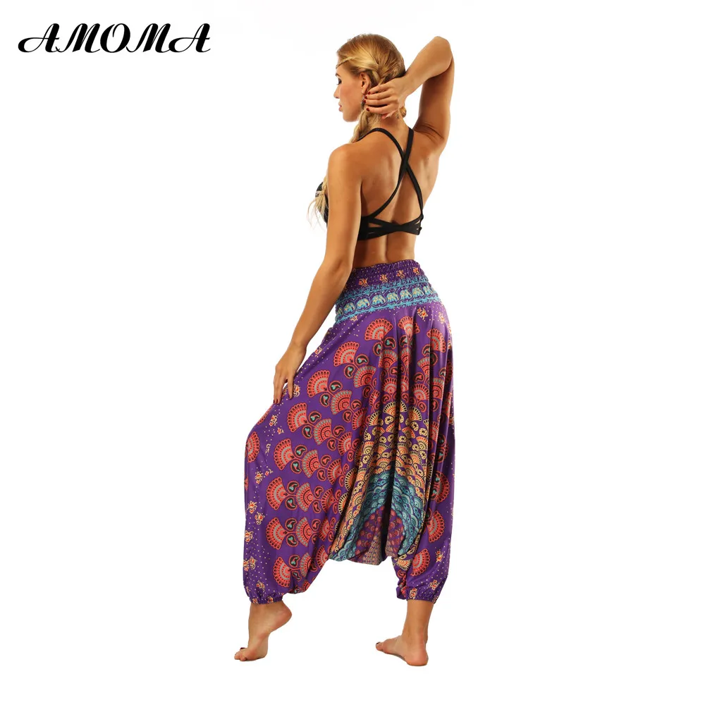 AMOMA свободного покроя брюки-шаровары с рисунком "Аладдин" хиппи, бохо Стиль широкие женские спортивные короткие штаны летние пляжные детские