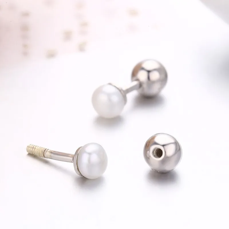 Милые 925 пробы серебряные серьги-гвоздики с белым жемчугом для женщин и девочек, детские украшения для пирсинга Orecchini Aros