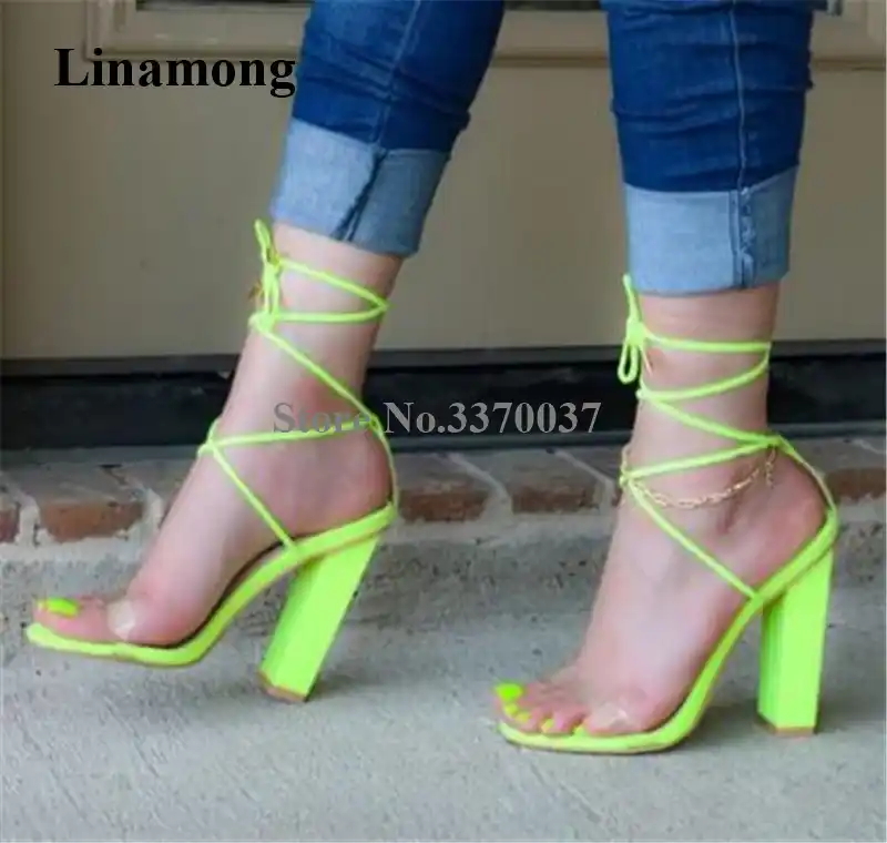 neon tie up heels