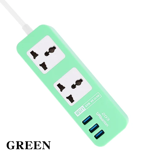 Urbantin 2AC розетки 3 USB выходы универсальный блок питания цветная умная Быстрая зарядка usb с адаптером EU AU UK US - Цвет: GREEN