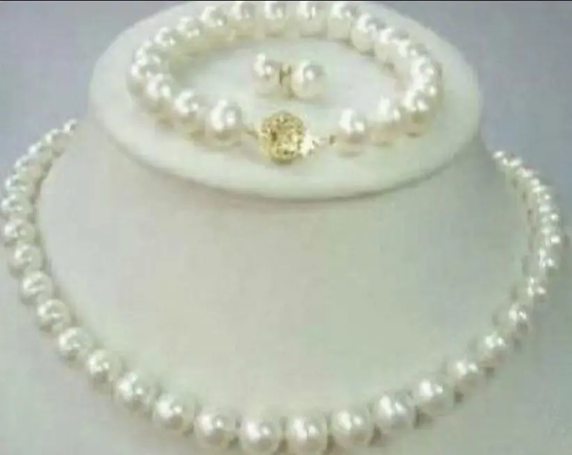 

SHIPPING HOT sell new Style >>>>10-11mm south sea WHITE Pearl Necklace Bracelet Earring set 14k