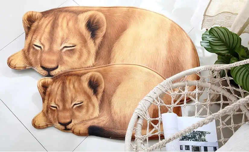 Высококачественный моющийся ковер ручной работы в форме льва тигра, коврик для домашних животных с коротким ворсом, мультяшный коврик, коврики для кухни, коврик для двери