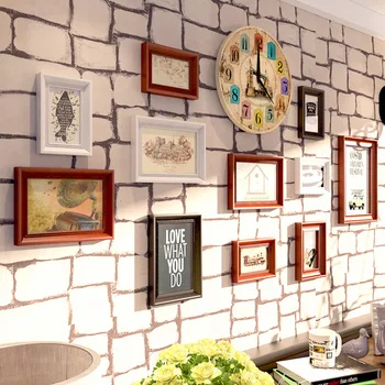 

Creative Gift Picture Frame Set Home Decoration DIY 11pcs/lot Wood Photo Frame+Clock Wall Picture Album Photo Frames for Picture