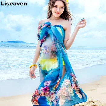 

Liseaven 2018 Summer Print Scarf Oversized Chiffon Scarf Women Beach Cover Up Wrap Sarong Sunscreen Long Cape Female