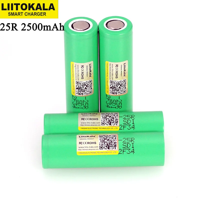 

LiitoKala 18650 2500mAh Rechargeable Battery INR1865025R 3.6V discharge 20A dedicated For E-cigarette batteries