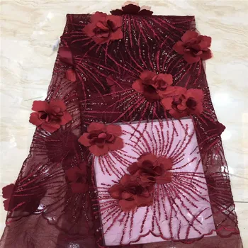 

3D Appliqued lace African Lace Fabrics French Lace Fabric Sequins George Lace nigerian for wedding dress xc15-23