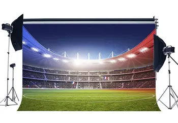 

Football Field Backdrop Shining Stage Lights Crowd Green Grass Meadow Stadium Backdrops Sports Match Photography Background