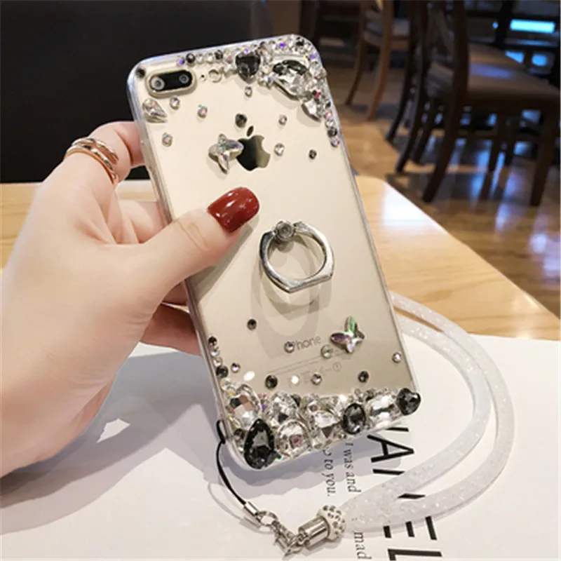 Чехол со стразами и кольцом подставкой для Samsung GalaxyS7 S8 S9 S10 S20 Plus Note 5 8 9 10 iPhone 6 7 XS XR