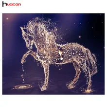 Алмазная вышивка huacan животные картина из страз Бриллиантовая мозаика в виде лошади Полный Круглый комплекты, украшение для дома