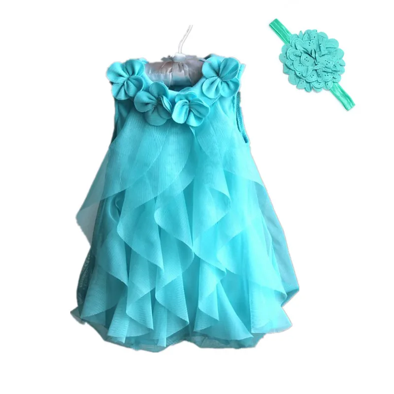 Платье для маленьких девочек Летний шифон без рукавов платье Детские платья для дня рождения для девочек одежда с повязкой на голову Vestidos - Цвет: Небесно-голубой