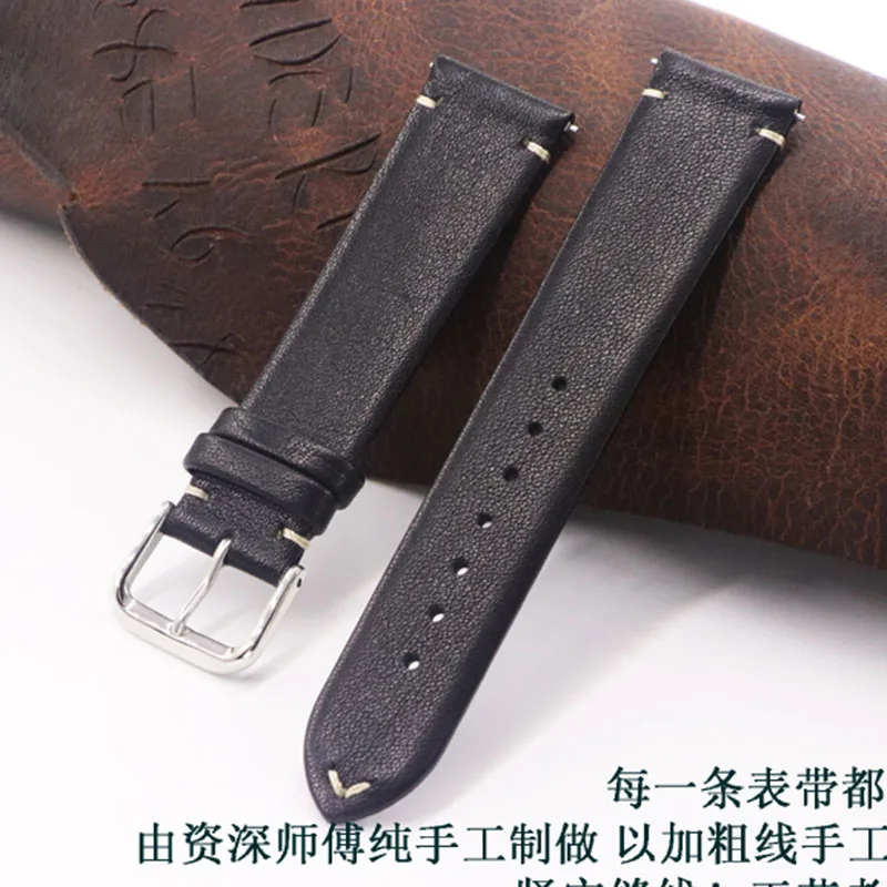 

Handmade soft leather calfskin strap 18mm 19mm 20mm 22mm black thin strap Watch band watch bracelet for DW