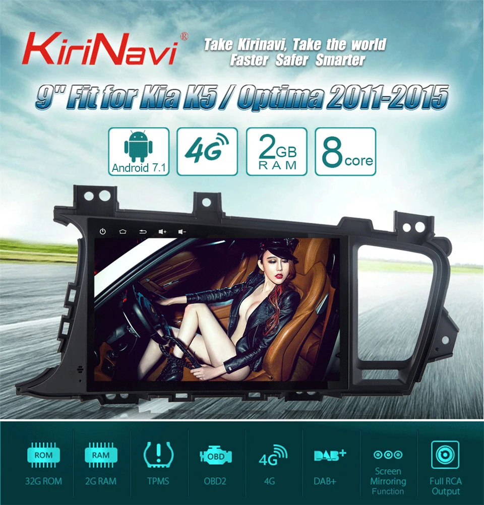 KiriNavi Восьмиядерный Android 7,1 автомобильный dvd-плеер для Kia K5 Optima Android Gps навигация Мультимедийная система Радио стерео аудио wifi