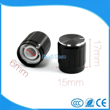 

2 /5 /10 PCS Nonslip Ribbed Black 6MM Silver Tone Plastic Potentiometer Rotary Control Knobs Caps 15x17mm