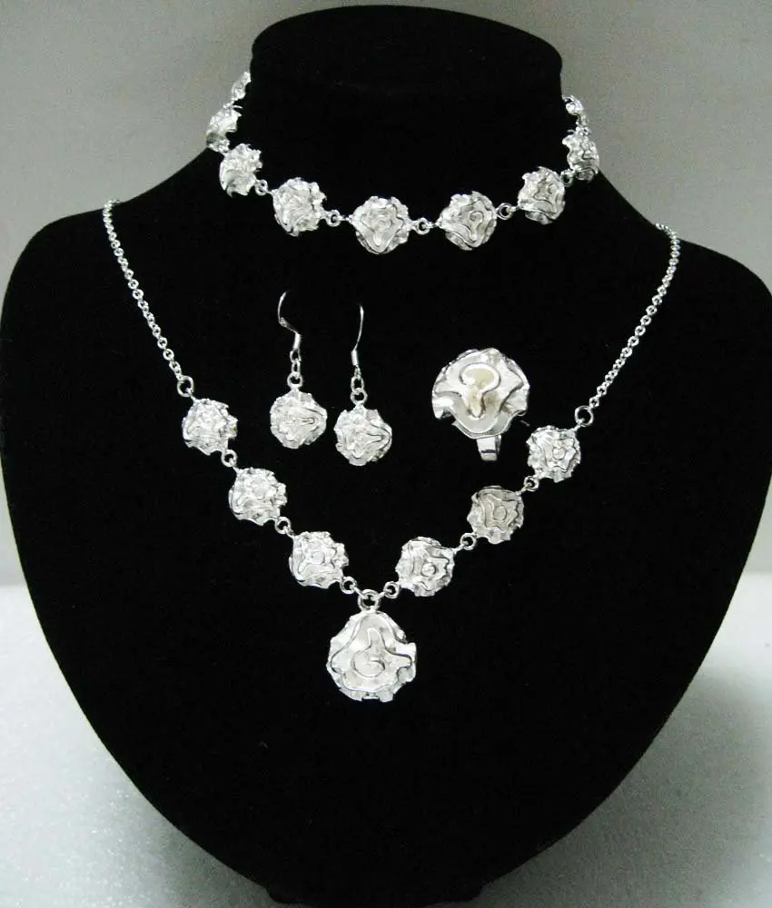 Free shipping wholesale price fashion silver Rose jewelry sets for