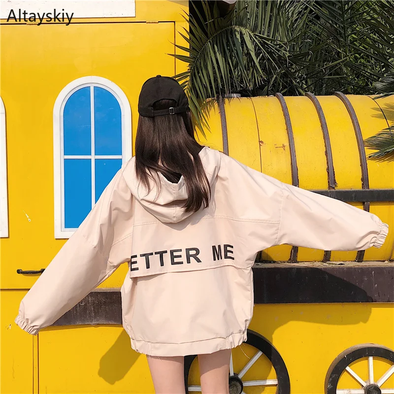 

Jackets Women Letter Printed Oversize Pockets Zipper Loose Trendy Harajuku Womens Jacket All-match Leisure Cute Girls 2019 New