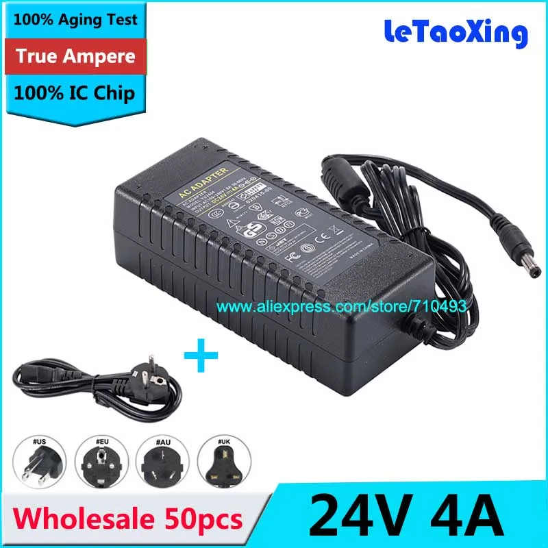 50 шт. AC 100-240V К DC 24V 4A блок питания 3A адаптер для светодиодной ленты светового