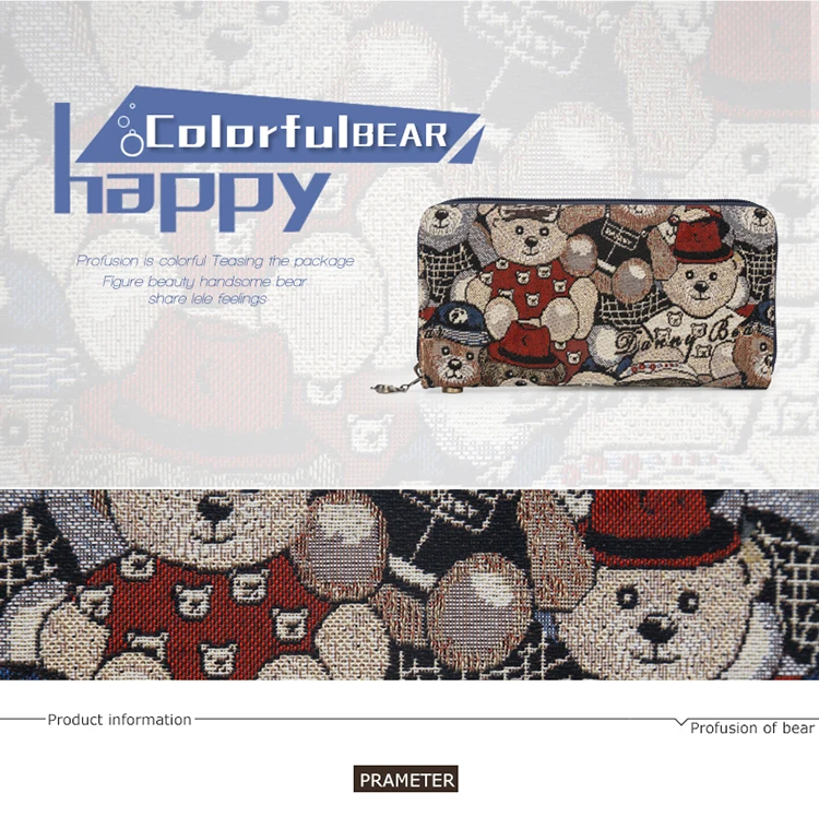 1-DANNY BEAR Original Design Women Wallets Female Casual Canvas Coin Purses Card Houlders Fresh Style Clutch For Teenager Girls