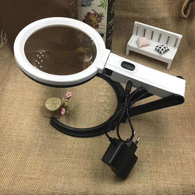 Desktop Magnifier with Illumination 130mm Large Size Foldable 2X 6X Table Lamp  Magnifying Glasses with LED Scale Third Hand Lupa - AliExpress
