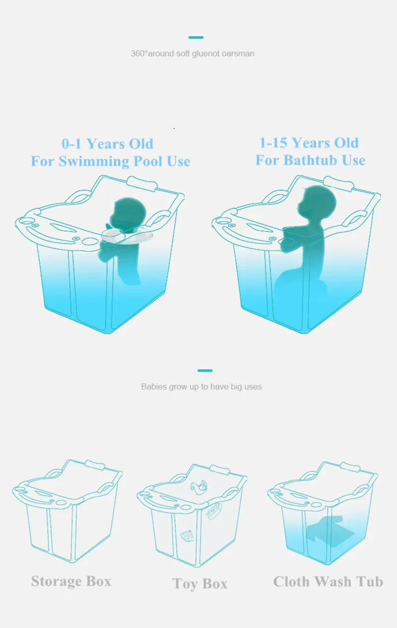 For 0-15 Years Old Baby Boy Large Size Thick Baby Foldable Bath Tub Kids Bath Barrel Bucket for Baby