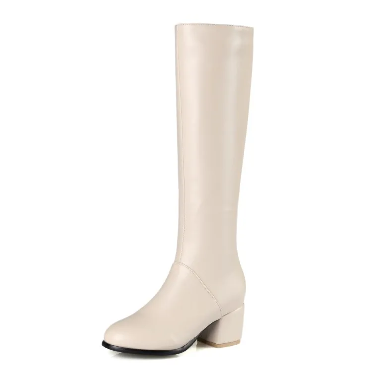 

2018 autumn and winter new white boots with thick heel with round head high tube side zipper warm size code 32-43 boots.