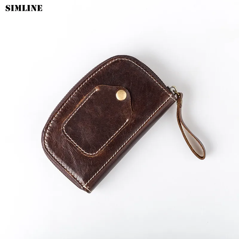 

SIMLINE Genuine Leather Key Wallet Holder Men Women Zipper Multi Function Wallets Purse Card Holders Organizer Housekeeper Pouch