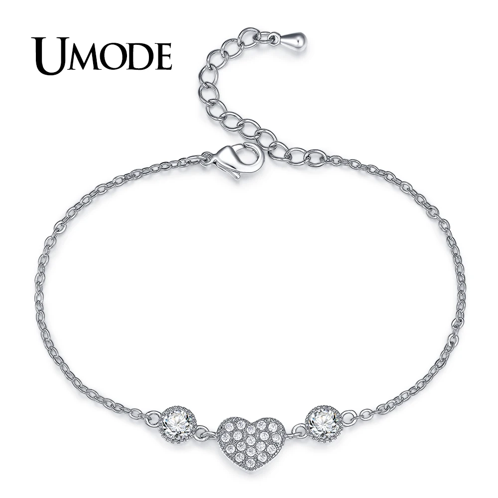 

UMODE Fashion Charm Large CZ Crystal Heart Love Ladies Bracelets for Women Chain Link Bracelet Femme Patrulha Canina AUB0119B
