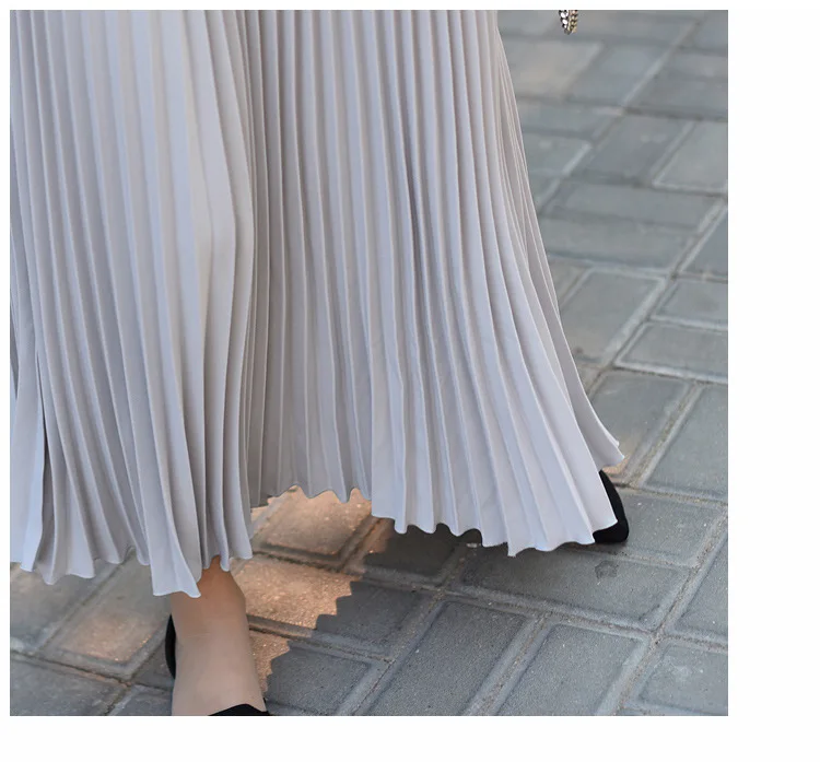 Azterumi Весна Новая женская элегантная длинная юбка с высокой талией плиссированные юбки длиной до щиколотки черная абрикосовая темно-синяя белая пляжная юбка