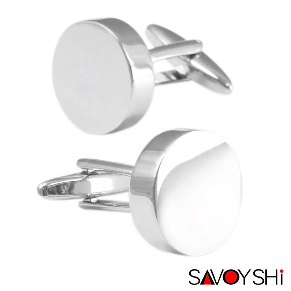 SAVOYSHI Free Engraving Logo Cufflinks for Mens Shirt Special Gift Cuff Buttons High quality Blank Silver Color Cuff Links Brand