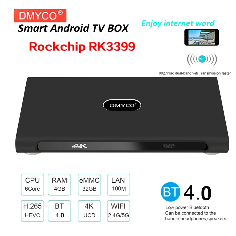 

K10 Pus TV BOX RK3399 Android 7.1 Smart TV Box 4GB RAM 32GB ROM 6 Core 2.4G/5G Wifi H.265 Bluetooth 4.0 set top box Media player