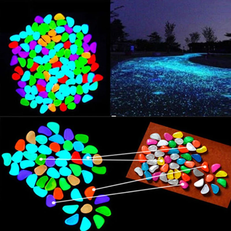 

500pcs Garden Ornaments Glow In The Dark Artificial Luminous Pebbles Stone Aquarium Fish Tank Party Wedding Decoration