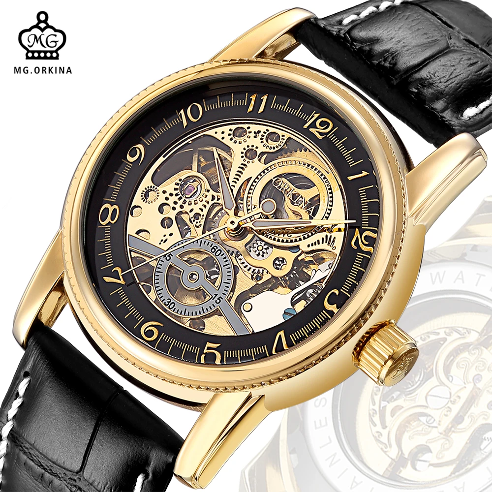 Buy MG. ORKINA Classic Leather Belt Gold Mens Watches