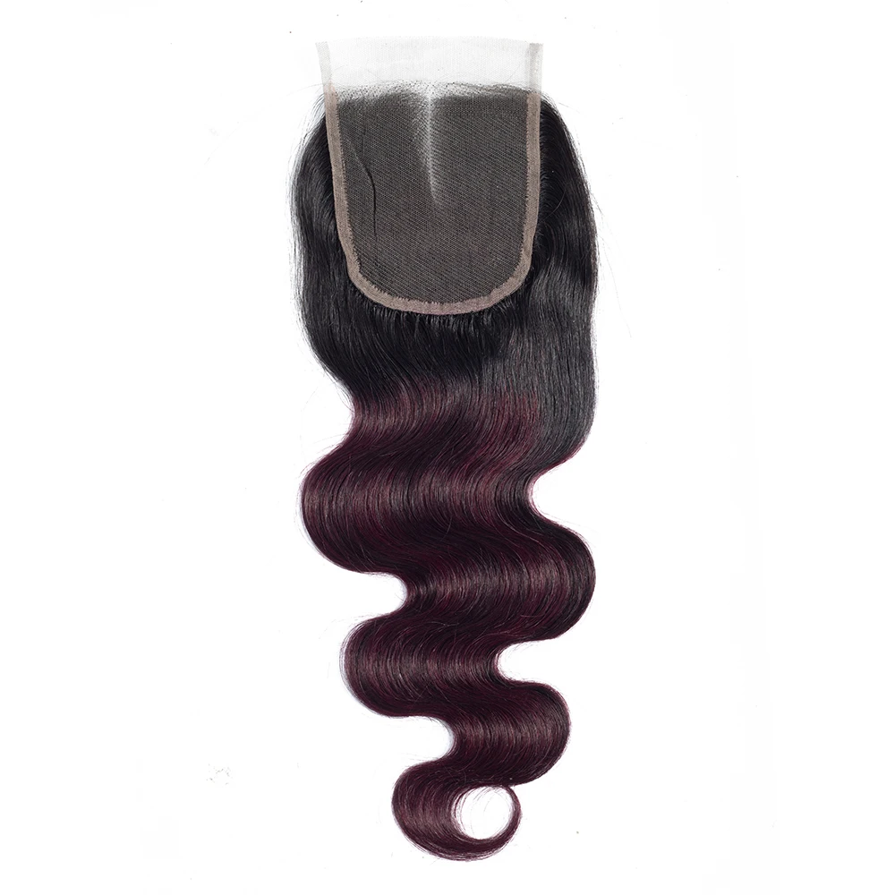 Два тона Омбре бразильские человеческие волосы волнистые 1B/99J бордовые темно-винно-красные темно-бордовый волосы 3 пучка с кружевной застежкой QT