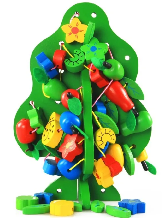 

Wooden Fruit Christmas Ornament Gift Green Tree Threading Stringing Beads Building and Play Blocks Toy Baby