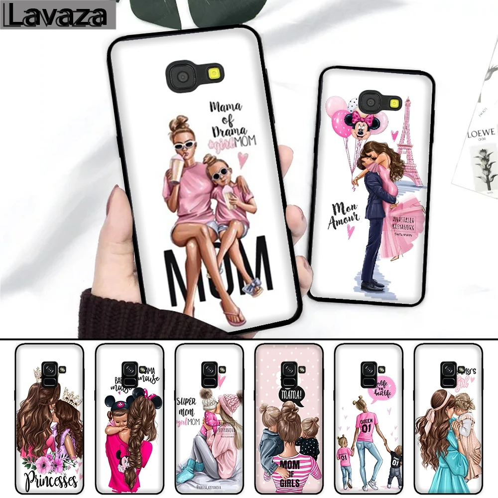

Lavaza Super Mama and baby Girlmom Cute Silicone Case for Samsung A3 A5 2016 2017 A6 Plus A7 A8 A9 A10 A30 A40 A50 A70 J6 2018