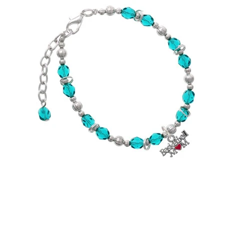 Basketball Mom with Red Heart Teal Beaded Bracelet