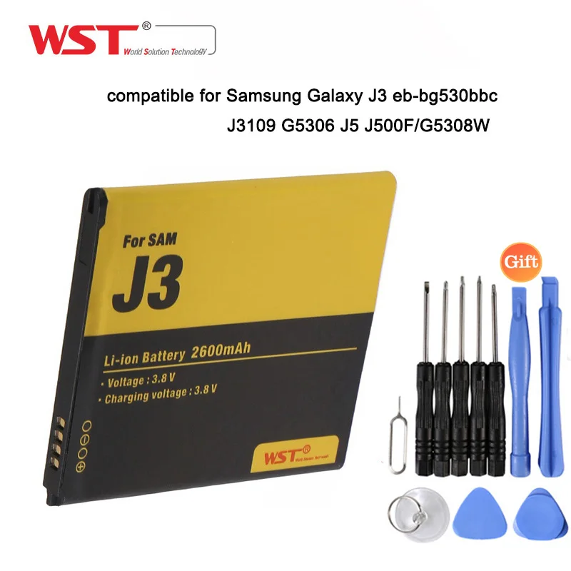 WST battery for Samsung Galaxy J3 J3109 G5306 J5 J500F real capacity 2600mAh Samsung replacement 