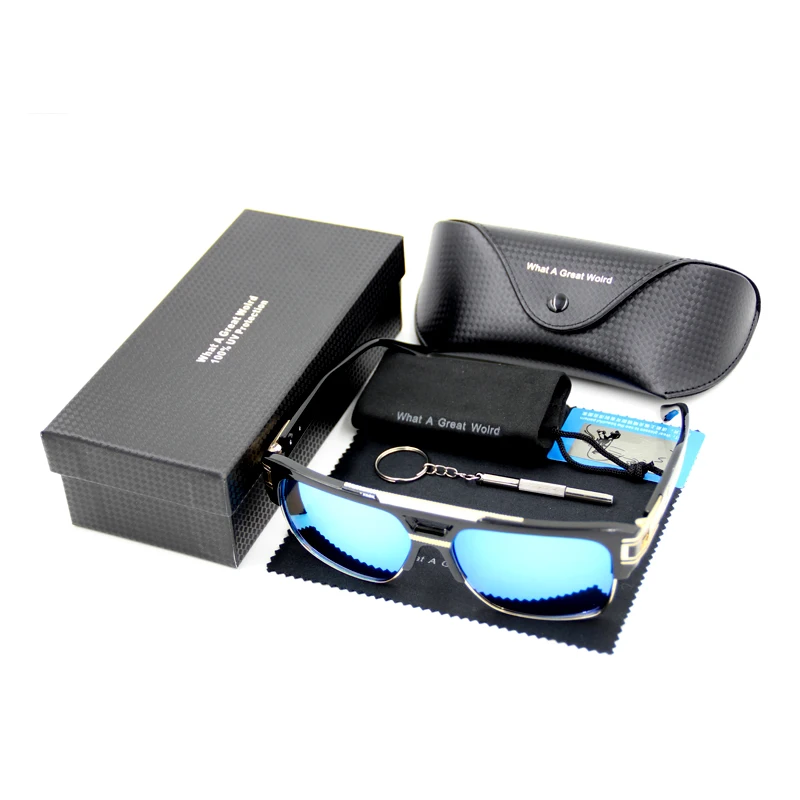 Big Blue Lens Sunglasses For Men Round Flat Vintage Anti Reflective Designer Glasses Retro