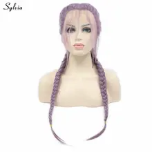 Sylvia микс Фиолетовый Лаванда Фиолетовый 2x твист косы парик Длинные Синтетические волосы ручной работы двойной плетеный кружевной передний парики с детскими волосами