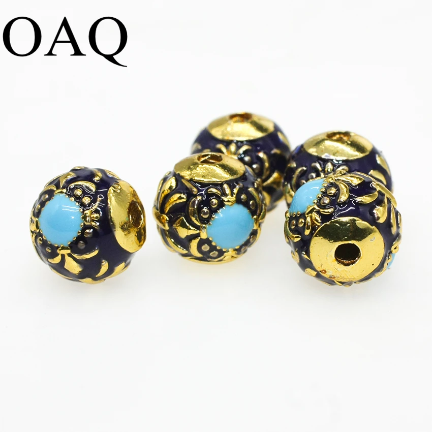 Gold Metal Beads 12mm Cloisonne Pure Brass Round Beads For Jewelry DIY