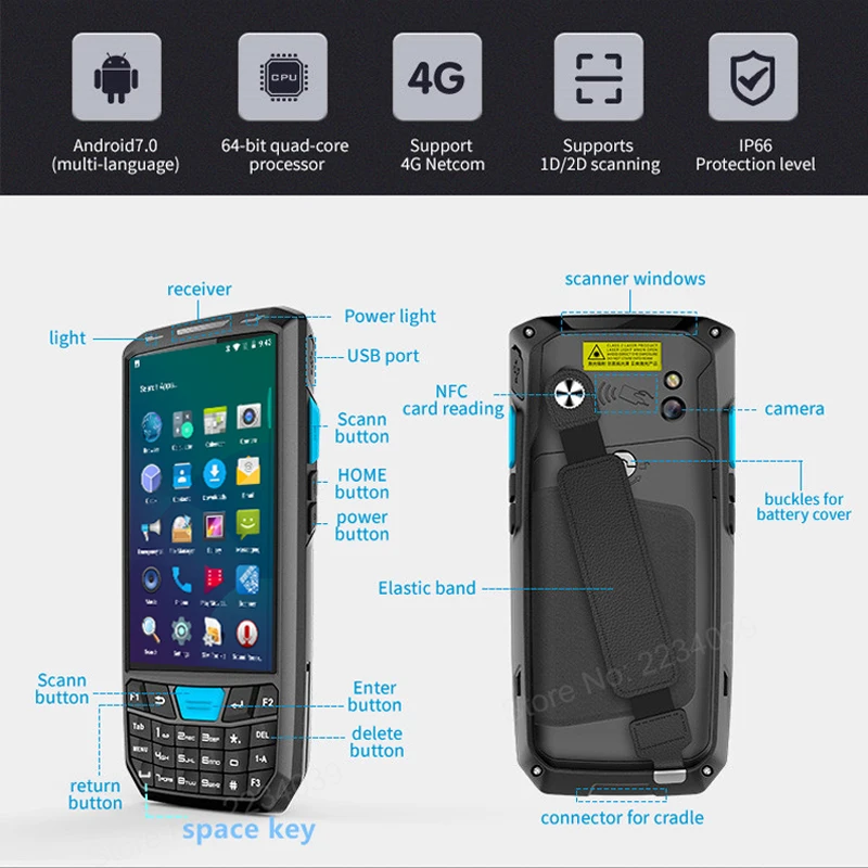 4 5 дюймовый портативный телефон 4G Wi Fi bluetooth PDA беспроводной Pos терминал 1D/2D сканер