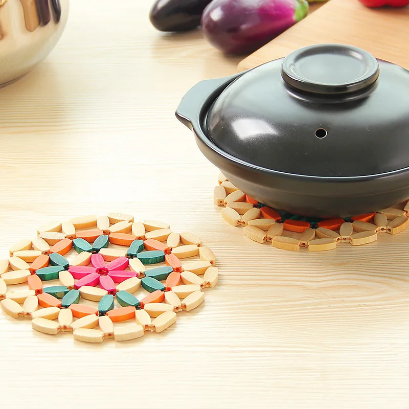 

Bamboo Bowl Mat Home Placemat Insulation Pad Round Plate Bamboo Mat Color Pot Mat Table Mat